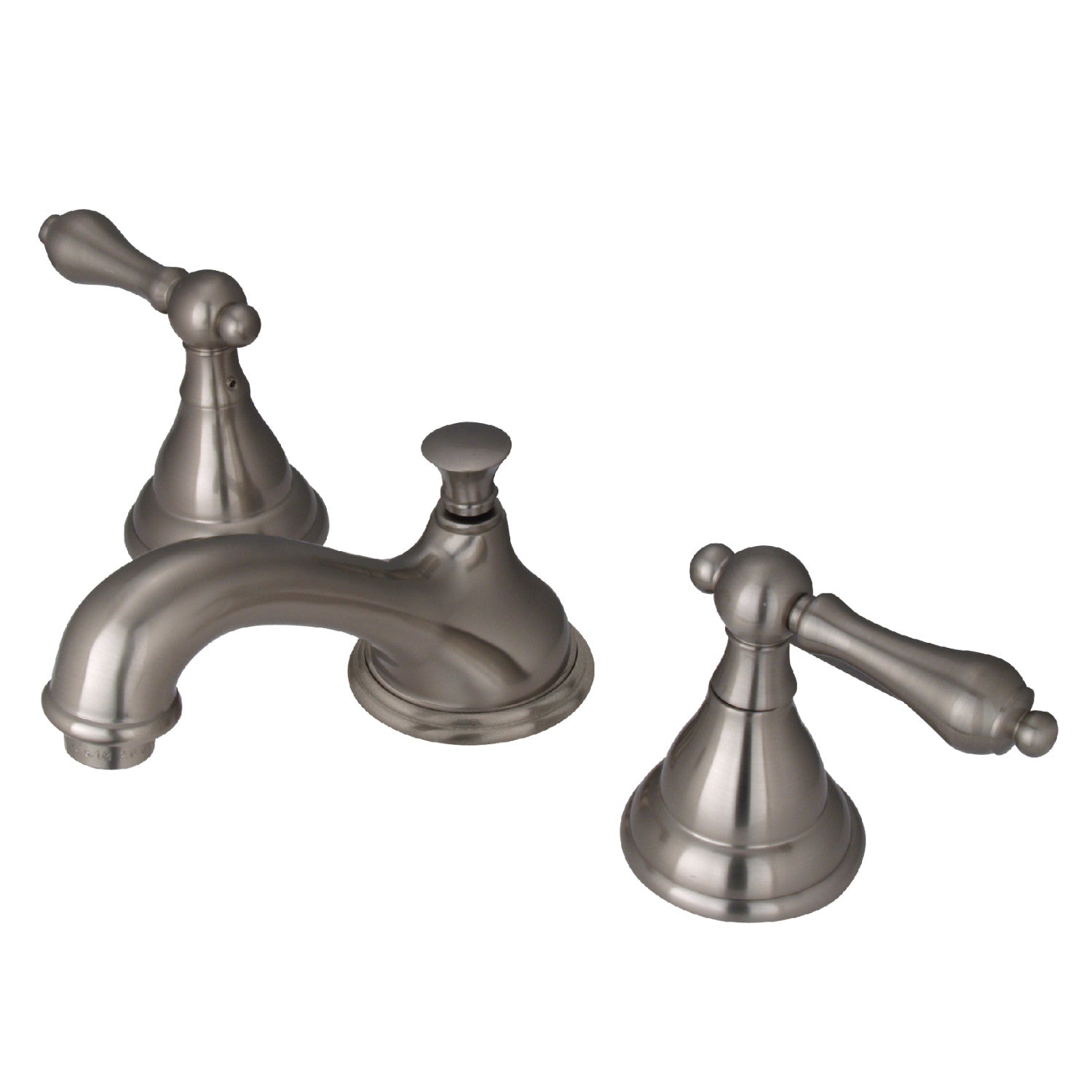 Kingston Heirloom KS5568ALTwo-Handle 3-Hole Deck Mount Widespread Bathroom Faucet with Brass Pop-Up, Brushed Nickel — image 1